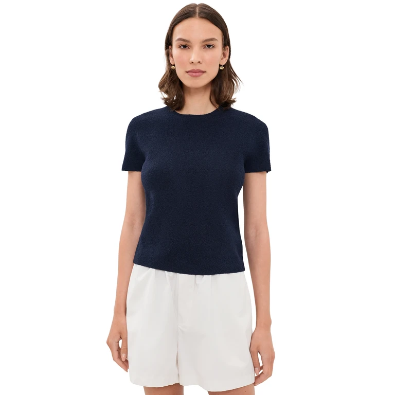 Vince Texture Short Sleeve Crew Pullover Apricot S