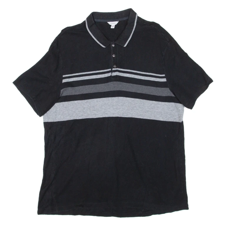 CALVIN KLEIN Mens Polo Shirt Black Striped XL