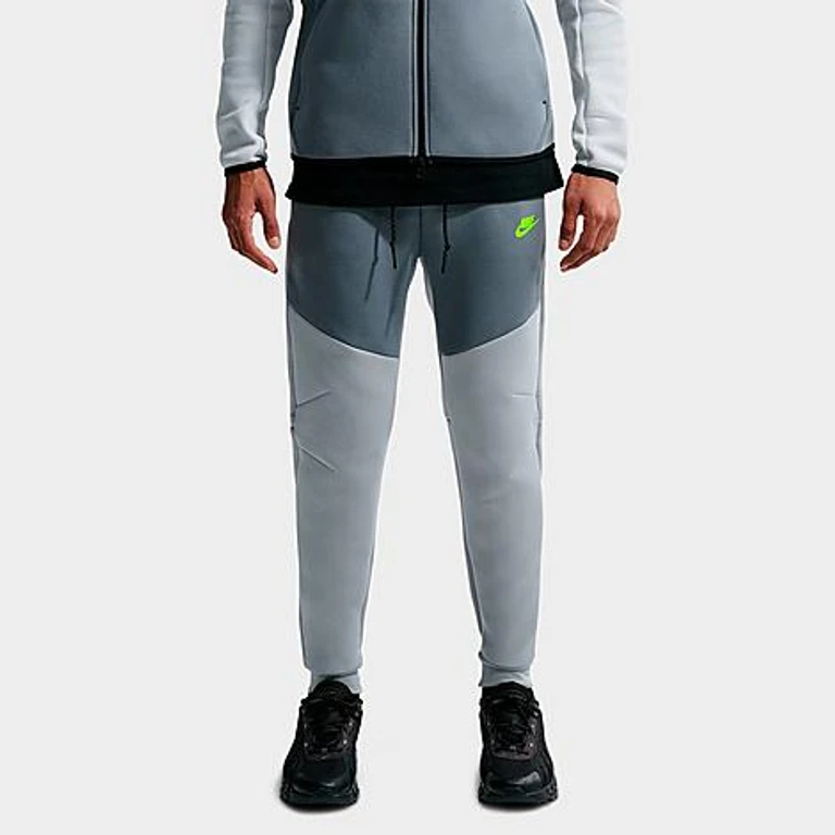 Nike Men's Tech Fleece Jogger Pants in Light Smoke Grey/Cool Grey/Volt Size: XS