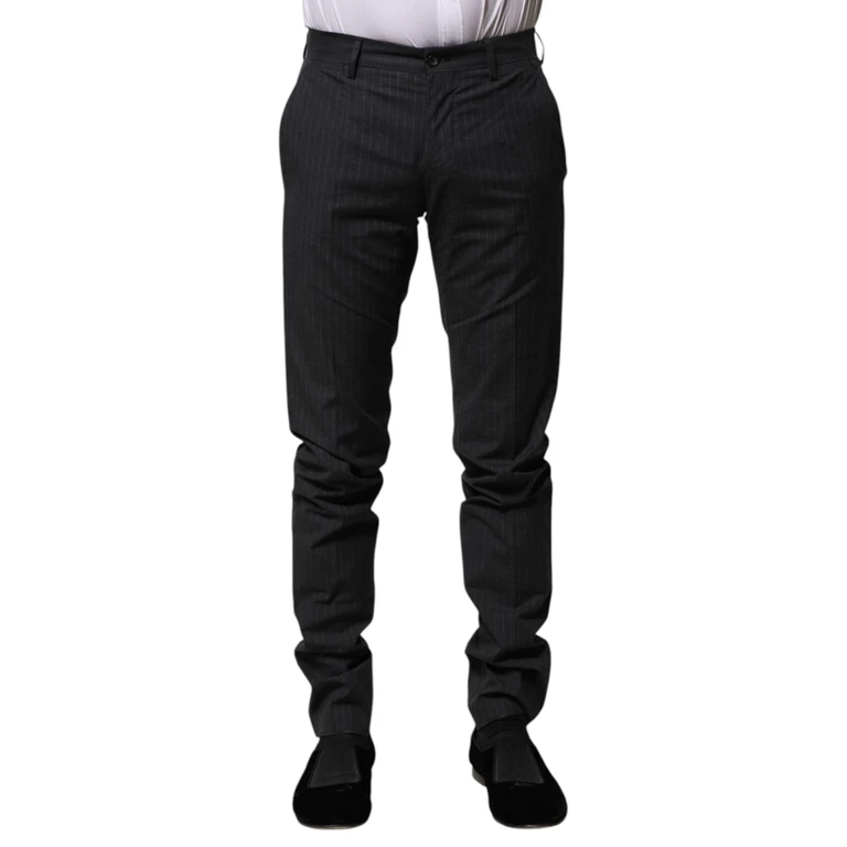 Dolce & Gabbana Gray Striped Cotton Formal Pants Polyester Elastane - Men
