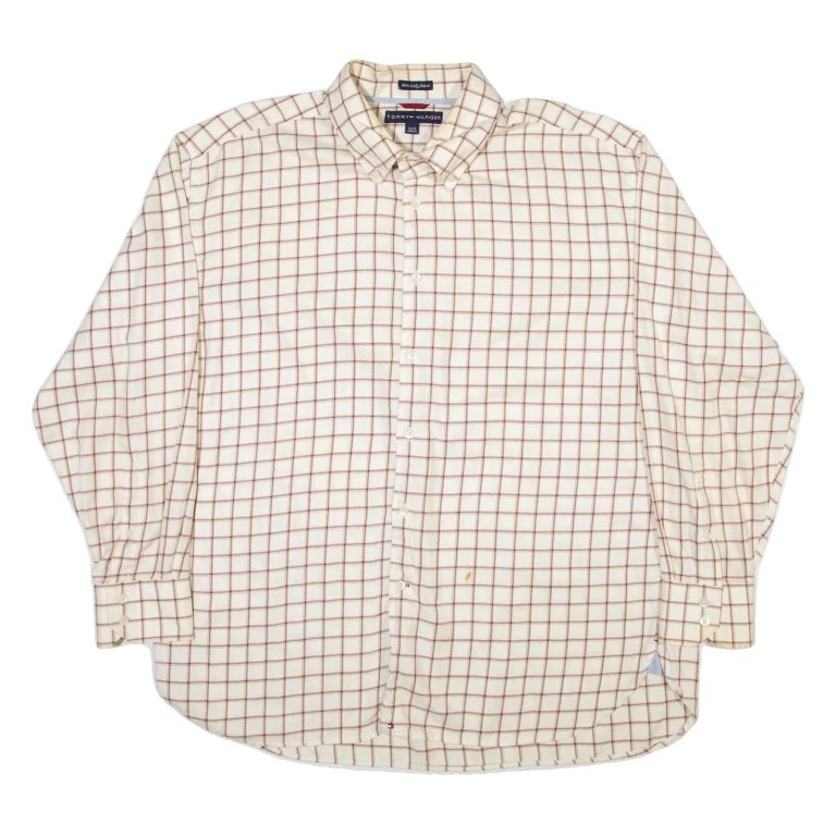 TOMMY HILFIGER Mens Shirt White Check Long Sleeve XL