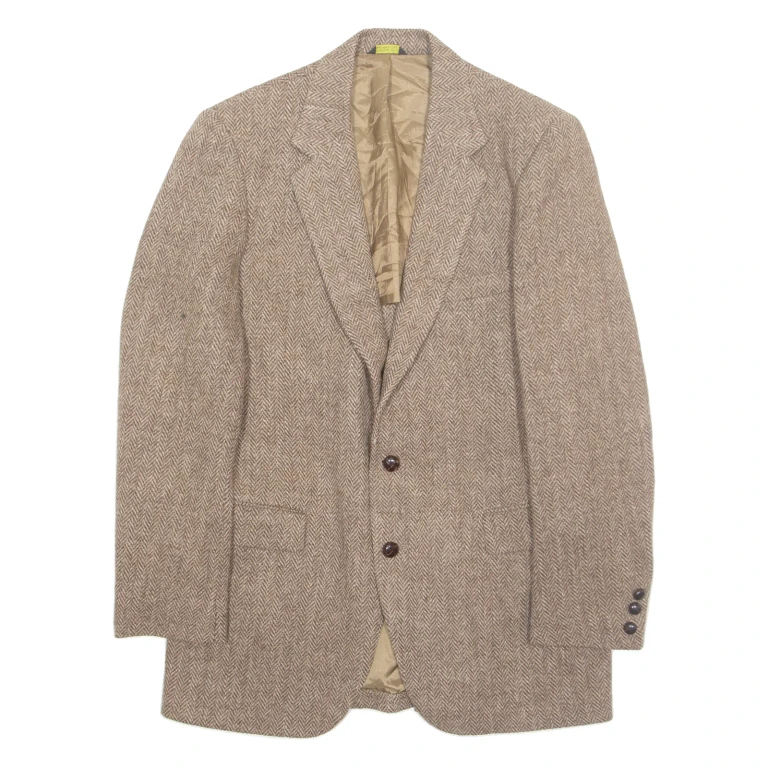 Mens Blazer Jacket Brown Wool Chevron M