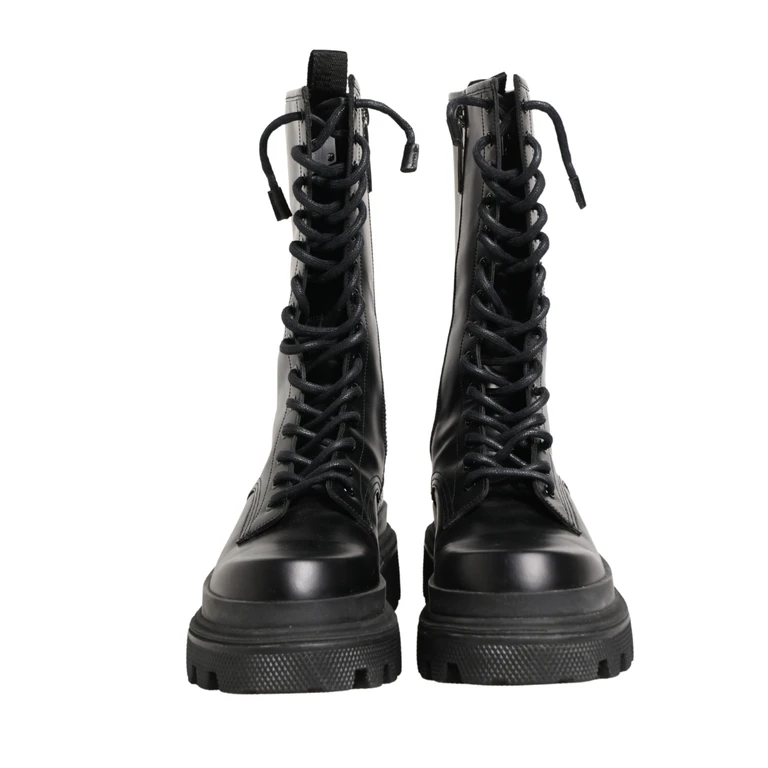 Dolce & Gabbana Black Leather Trek Sole Combat Boots Shoes - Men