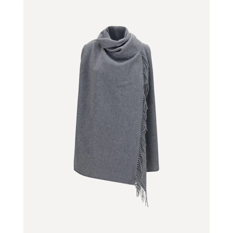 High-neck wool Cape with concealed closure and fringes Female UNI
