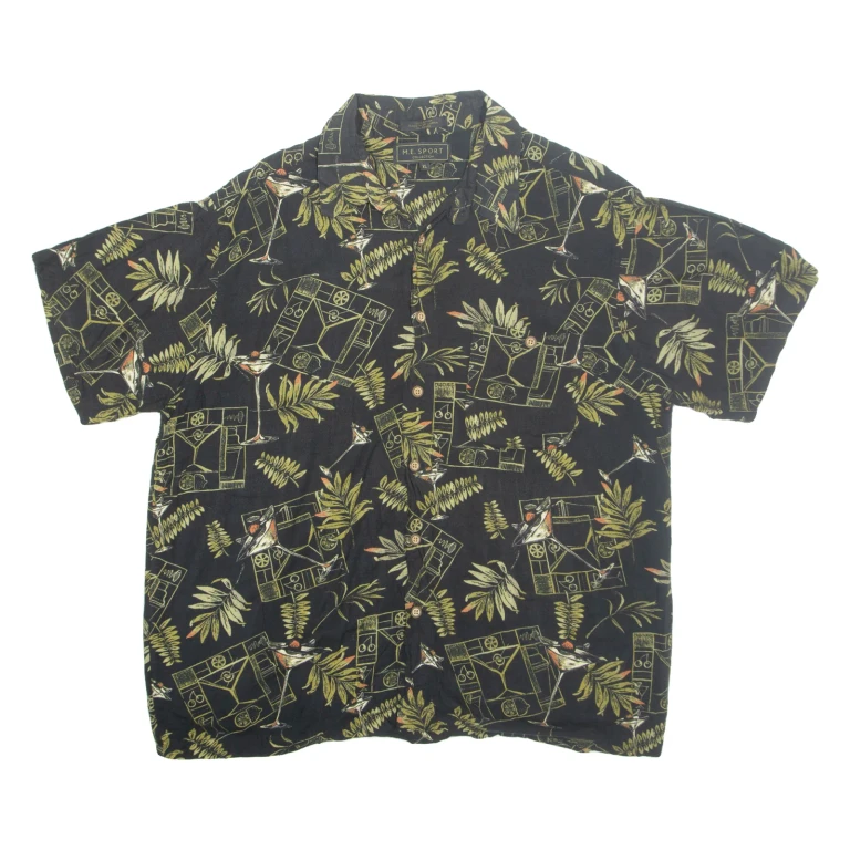 M.E SPORT Mens Hawaiian Shirt Black Crazy Pattern XL