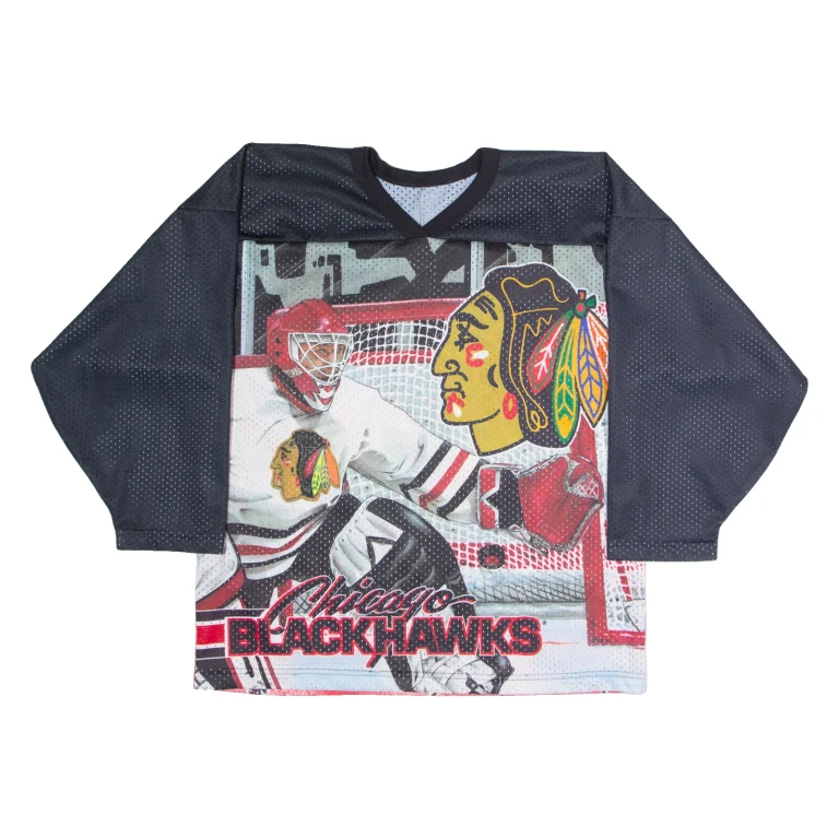 CCM Hockey Chicago Blackhawks Mens Jersey Black Long Sleeve USA V-Neck S