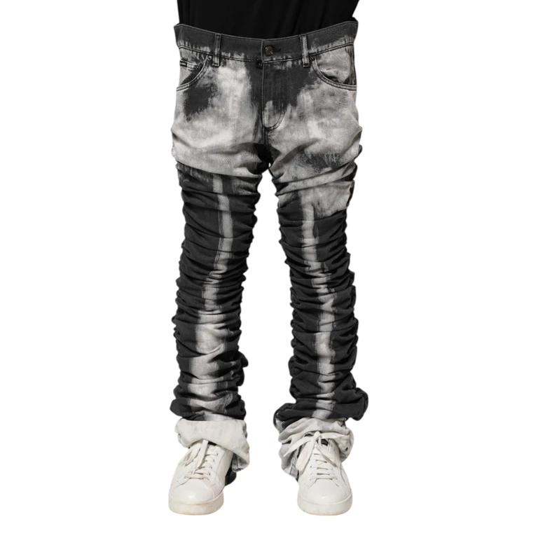 Dolce & Gabbana Black Tie Dye Straight Denim Jeans And White Cotton Elastane Clothing - Men