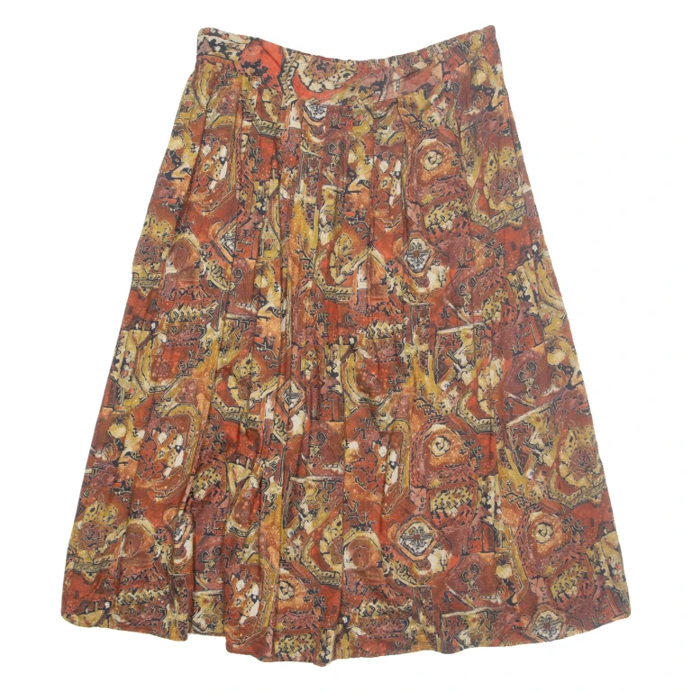 THE CLASSIC LINE Womens Peasant Skirt Brown Midi Viscose 90s M