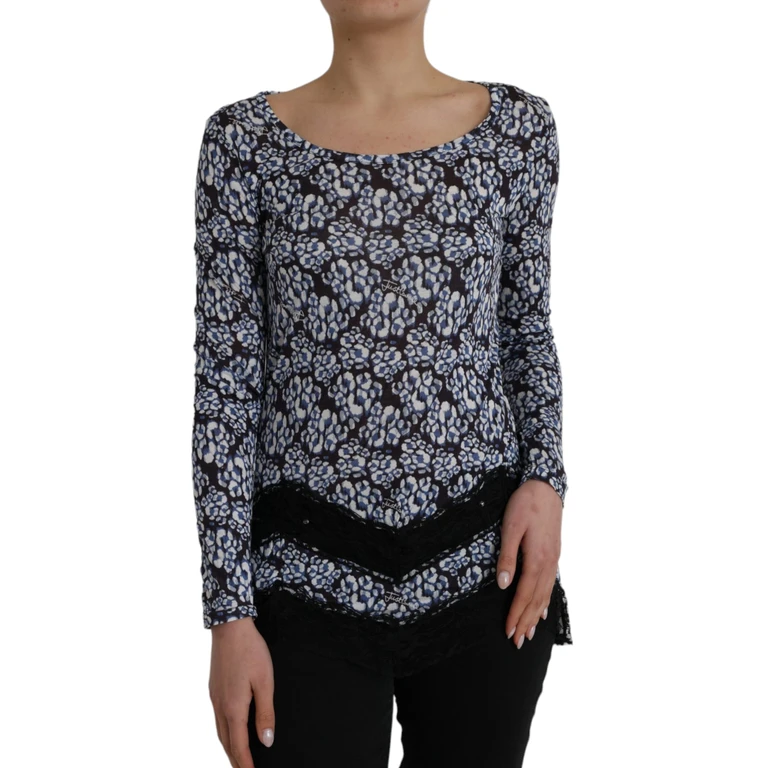 Just Cavalli Blue Floral Lace Long Sleeves Top Underwear Blouse Modal - Women