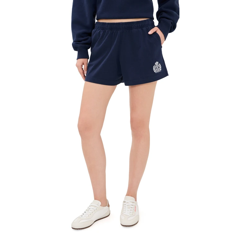 Sporty & Rich NY Crest Embroidered Disco Shorts Dark Navy L
