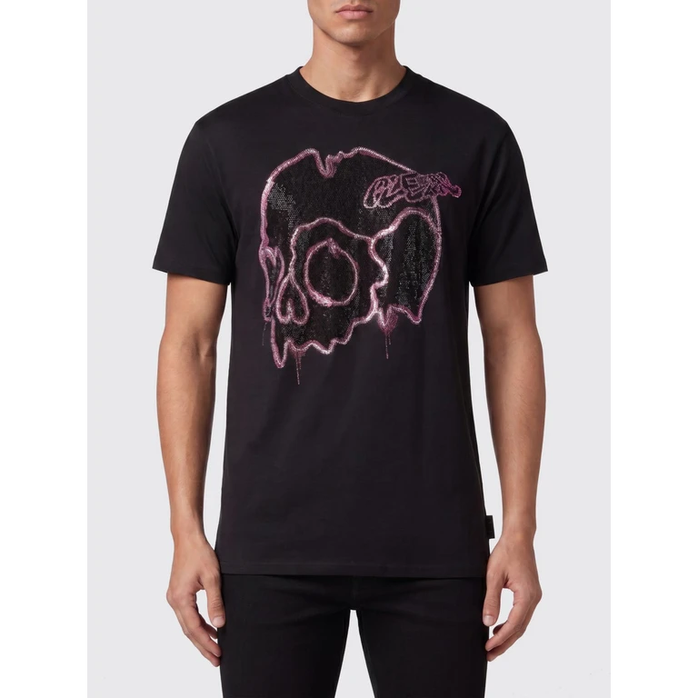 Rhinestone Skull Logo Cotton Crew Neck T-shirt (PADCMTK7041PJY002N02)