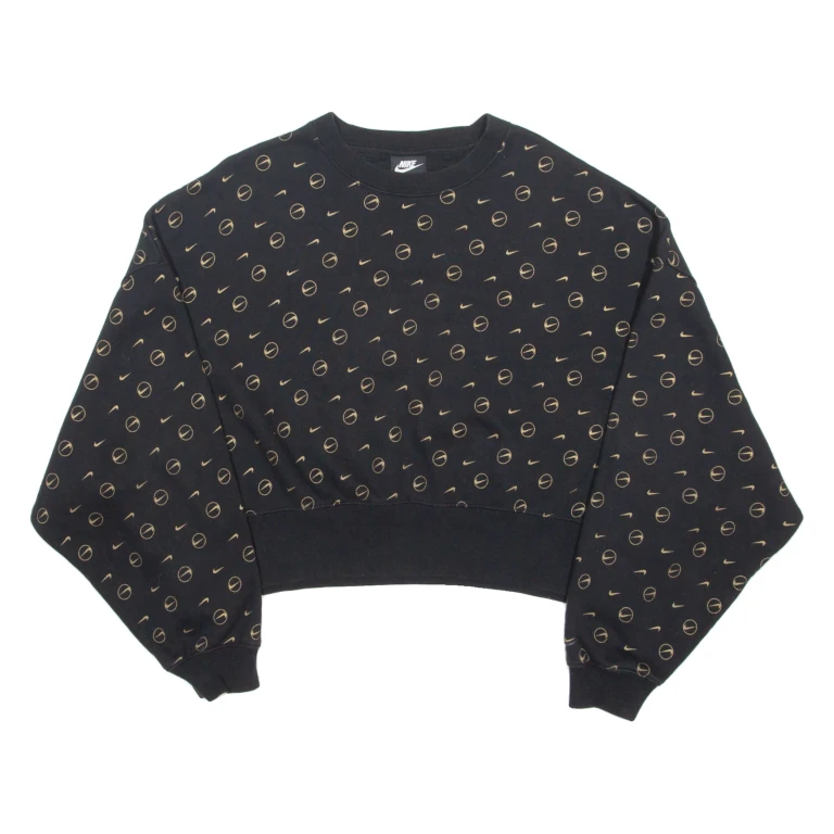 NIKE Cropped Loose Fit Womens Sweatshirt Black Crew Neck S
