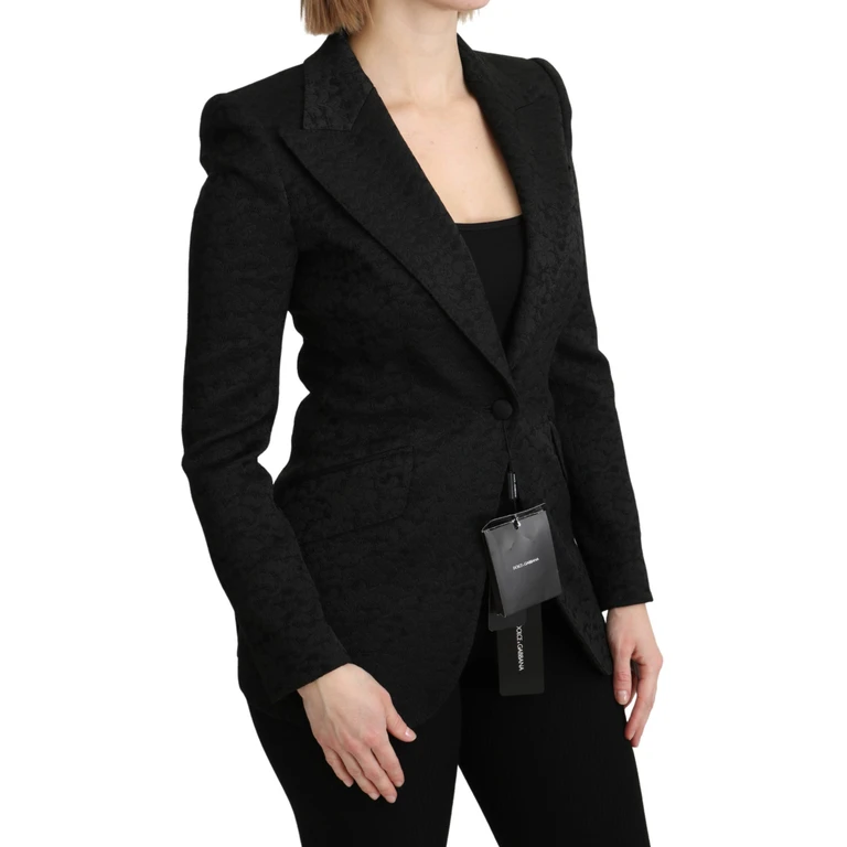 Black Brocade Single Breasted Blazer Jacket Clothing - Women