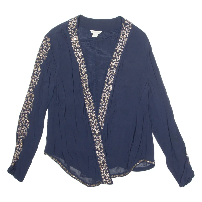 MONSOON Womens Printed Blouse Blue Long Sleeve UK 8