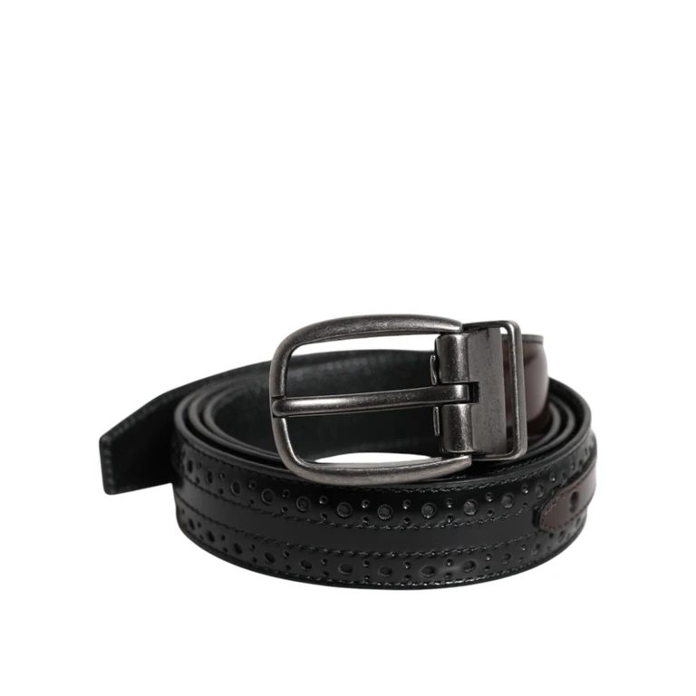 Dolce & Gabbana Black Brown Leather Classic Metal Buckle Belt And Calf - Men