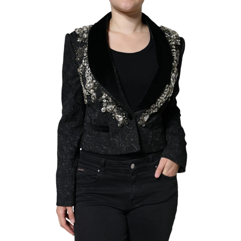 Dolce & Gabbana Black Jacquard Crystal Floral Jacket Blazer Clothing - Women