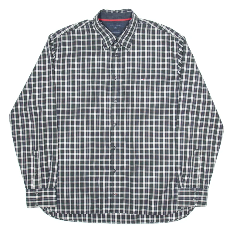 TOMMY HILFIGER Mens Shirt Black Check Long Sleeve XL