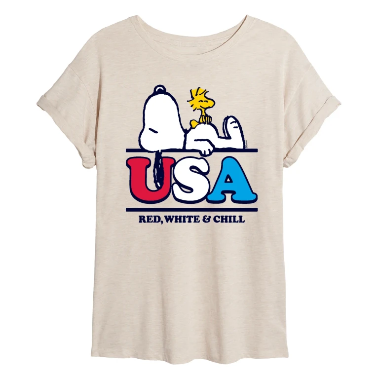 Red White and Chill - Juniors Oversized Graphic T-Shirt