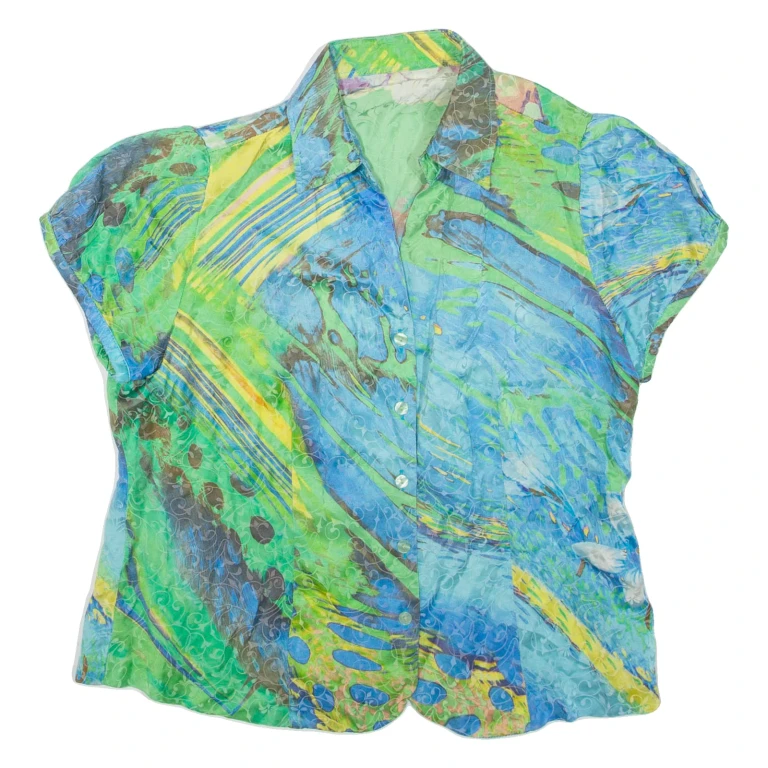 Womens Printed Shirt Green V-Neck Crazy Pattern M