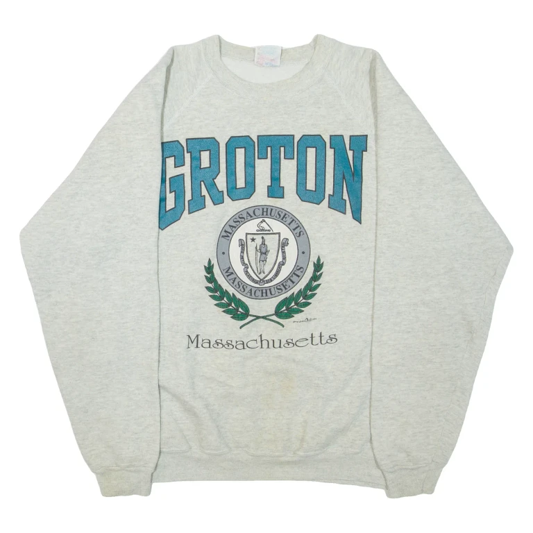 HANES ACTIVEWEAR Massachusetts Mens Sweatshirt Grey Crew Neck USA L