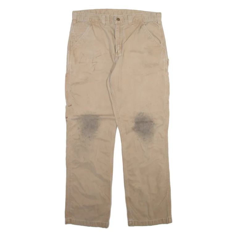 CARHARTT Carpenter Mens Trousers Beige Relaxed Straight W36 L32