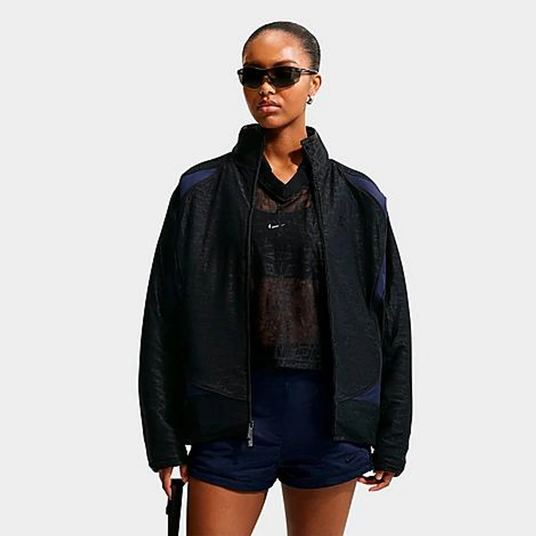 Nike Women's Sportswear Lace Oversized Track Jacket in Black/Midnight Navy/White Size: XS