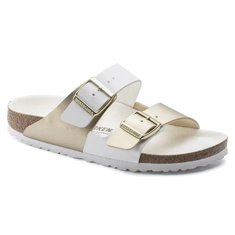 Arizona Split Birko-Flor White / Gold Sandals