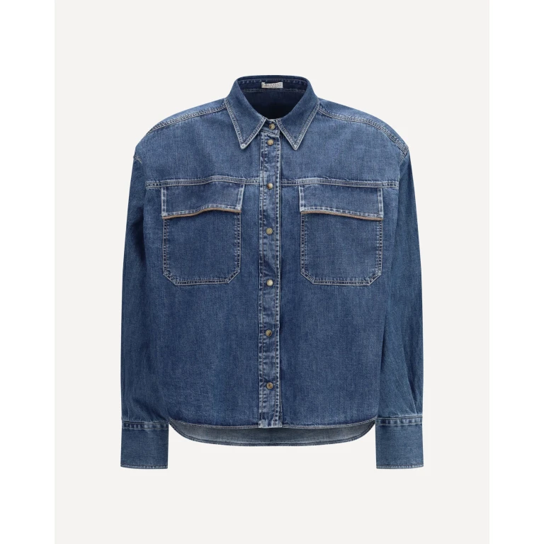 BRUNELLO CUCINELLI Denim Shirt with Jewel Details Female XL