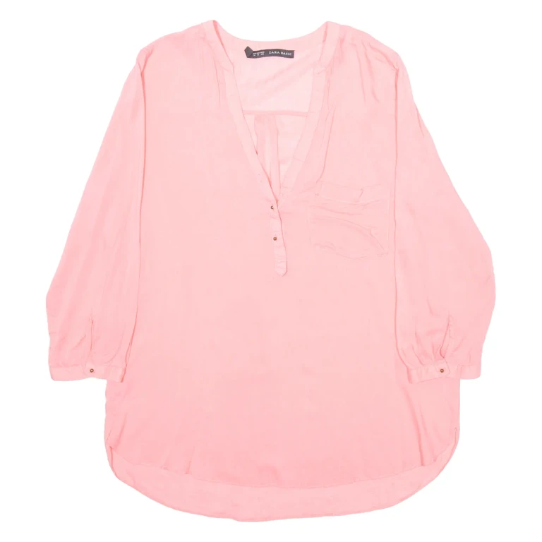ZARA Womens Blouse Pink V-Neck Long Sleeve M