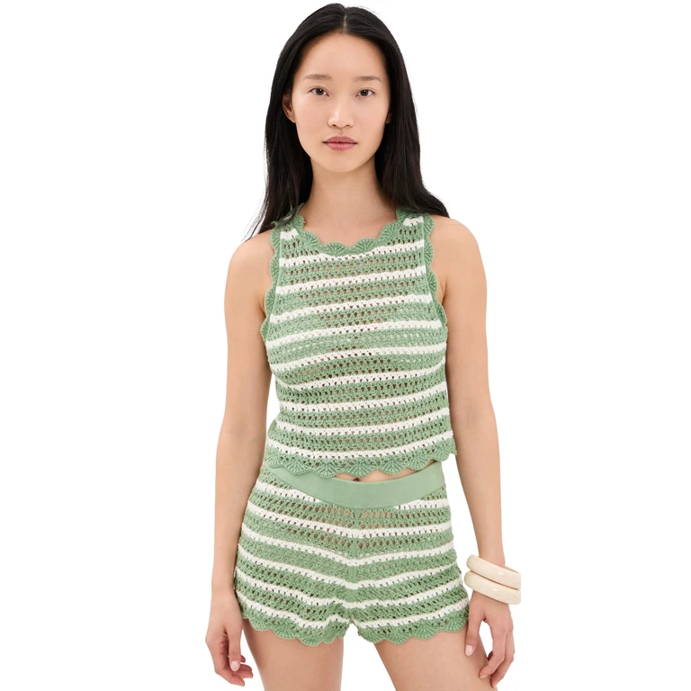ALICE + OLIVIA Amity Pointelle Tank Sage/Soft White L