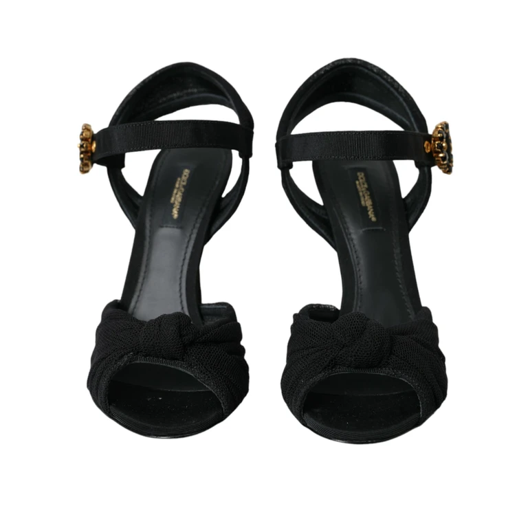 Dolce & Gabbana Black Suede Embellished Heels Sandals Shoes Cotton Elastane Viscose - Women