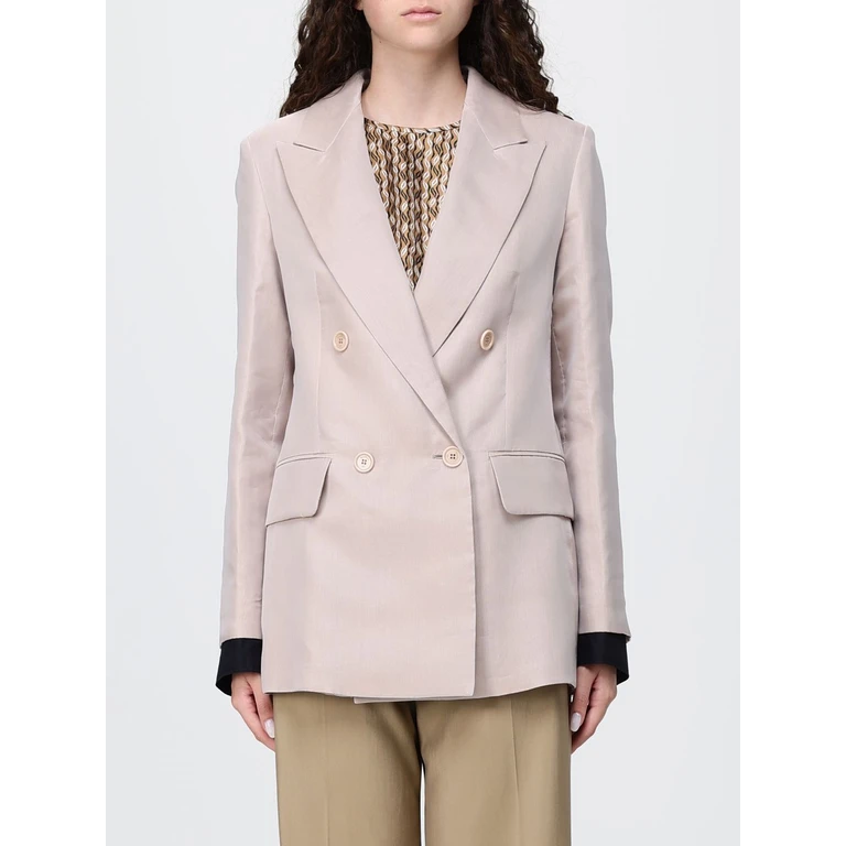 Elegant Double-Breasted Silk Blazer With Lapels and Flap Pockets (261041286306003)