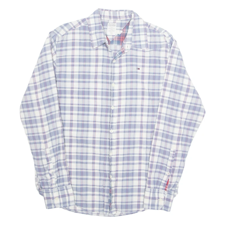 TOMMY HILFIGER Mens Shirt Blue Check Long Sleeve L