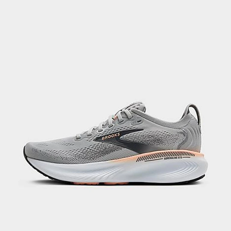 Brooks Women's Adrenaline GTS 25 Running Shoes (Wide Width) in Grey/Blackened Pearl/Coral Size: 5.0