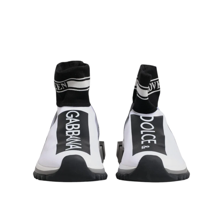 Dolce & Gabbana White Black Sorrento Socks Sneakers Shoes Black/white Polyester Viscose Pu Elastane - Men