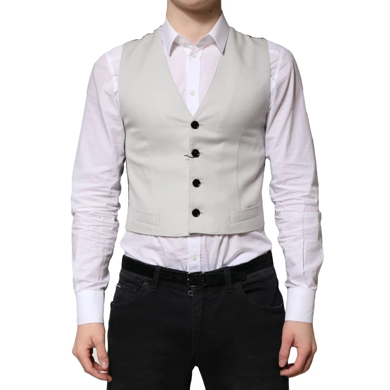 Dolce & Gabbana Gray Wool Dress Formal Men Waistcoat Vest Virgin Elastane - Men