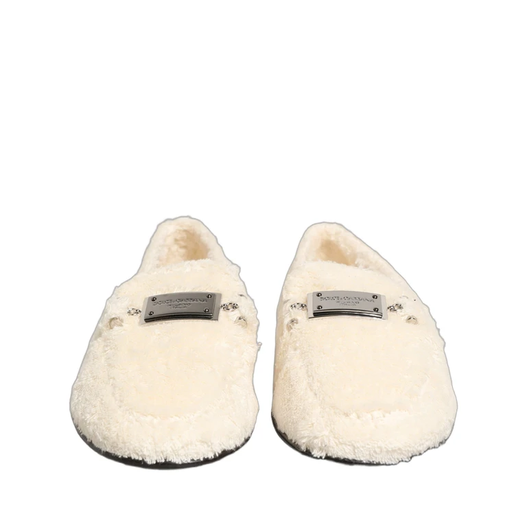 Dolce & Gabbana White Fur Shearling Men Dress Loafers Shoes Cotton - Men