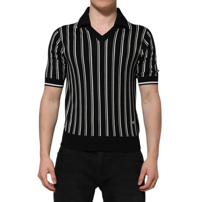 Dolce & Gabbana Black White Stripes Collared Polo T-Shirt Black/white Silk - Men