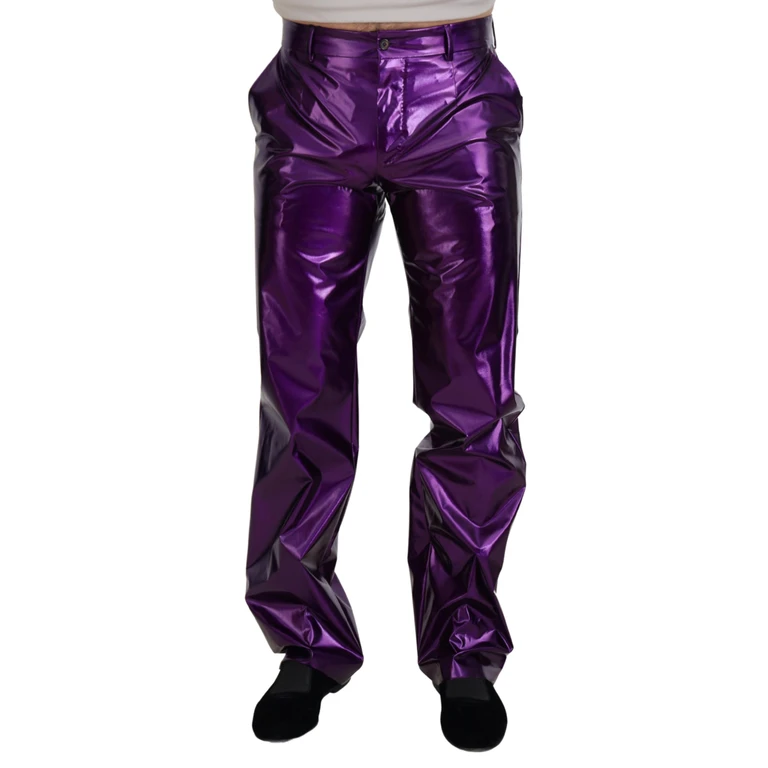 Dolce & Gabbana Purple Shining Men Casual Pants Nylon Elastane - Men