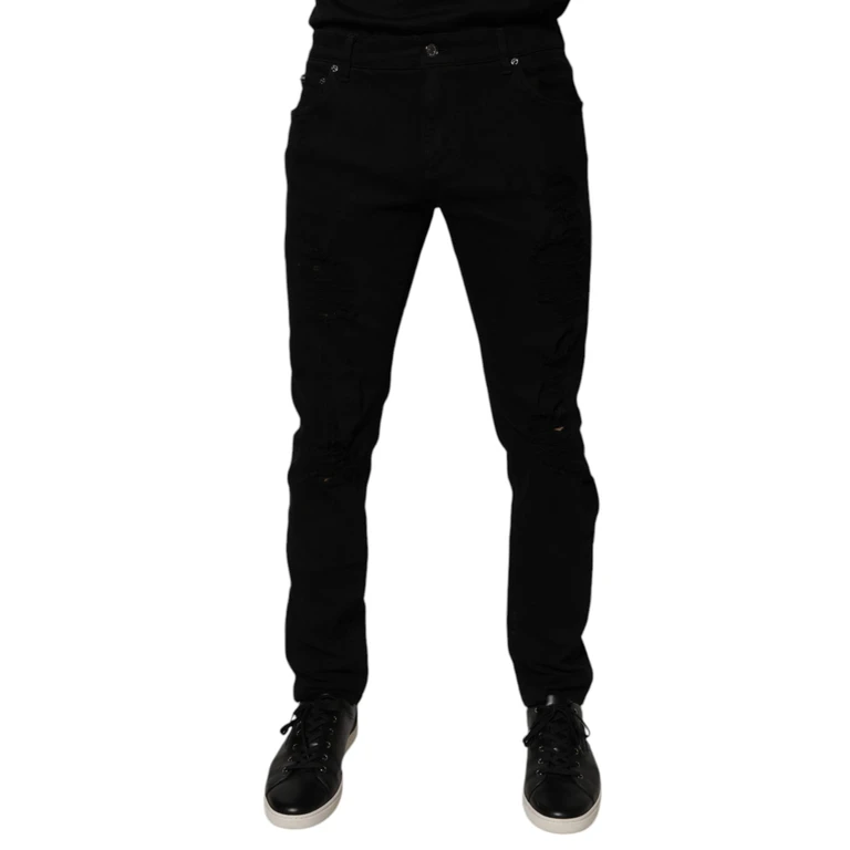 Dolce & Gabbana Black Tattered Cotton Skinny Men Denim Jeans Elastane Clothing - Men
