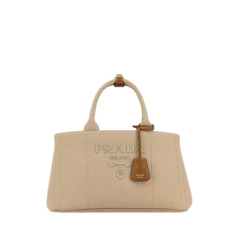 Beige Canvas Large Prada JardiniÃ£Â¨re Shopping Bag Corda Borse A Mano