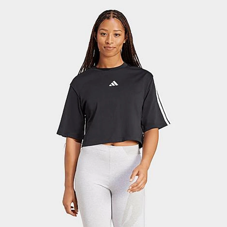 Essentials 3-Stripes Cotton Loose T-Shirt in Black/White