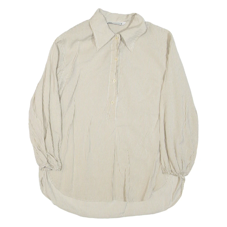 ZARA Womens Printed Top Brown Collared Long Sleeve Striped XS