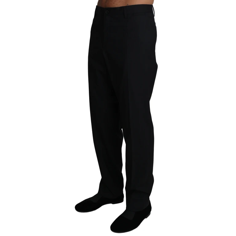 Black Wool Stretch Dress Trousers Pants - Men
