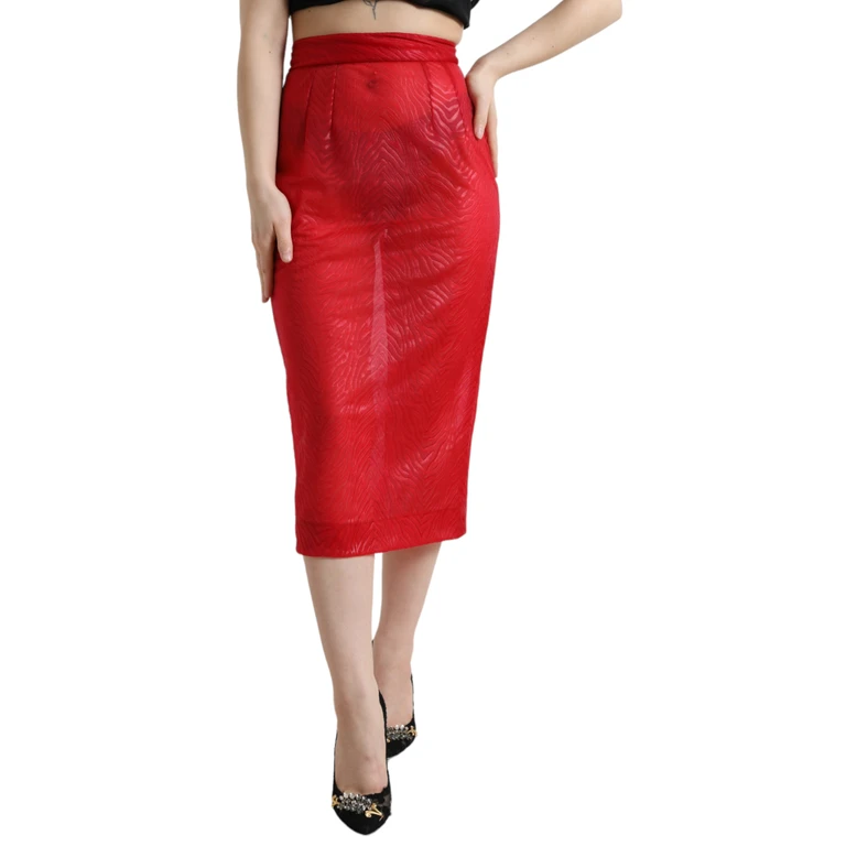 Dolce & Gabbana Red Sheer High Waist Pencil Cut Midi Skirt Nylon Polyester Elastane - Women