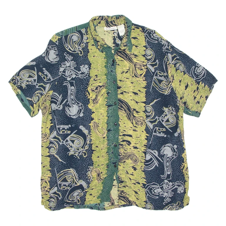 Womens Printed Blouse Green Viscose Crazy Pattern 2XL
