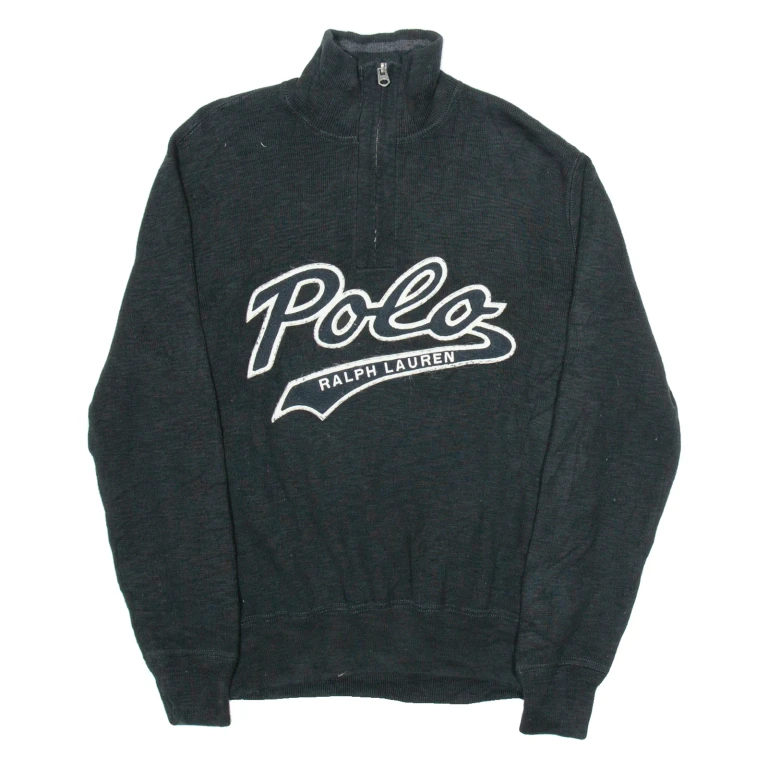 POLO RALPH LAUREN Mens Jumper Black 1/4 Zip Tight Knit M