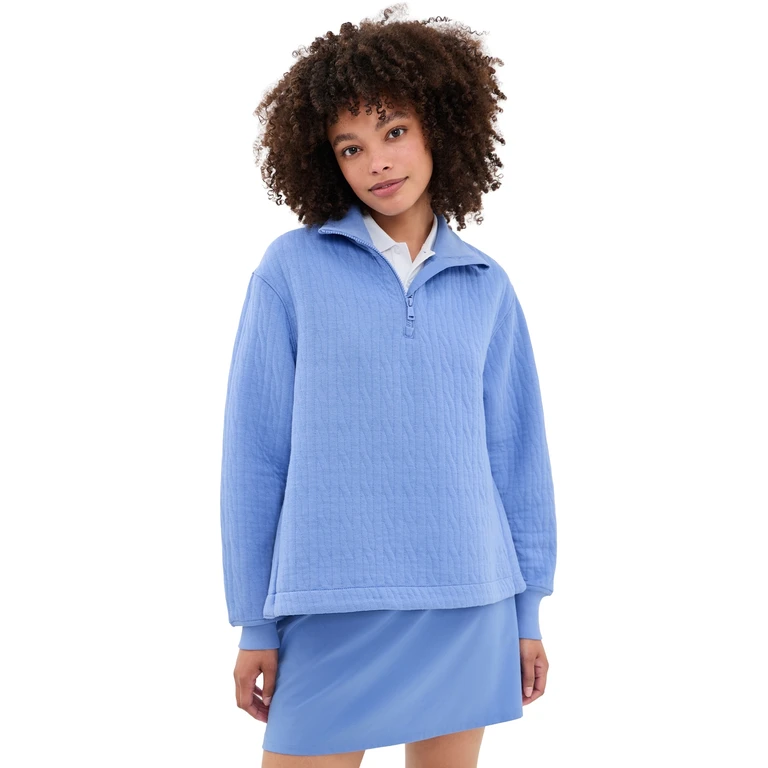 RLX Ralph Lauren Cable Jacquard Mockneck Sweatshirt Blue Mist S