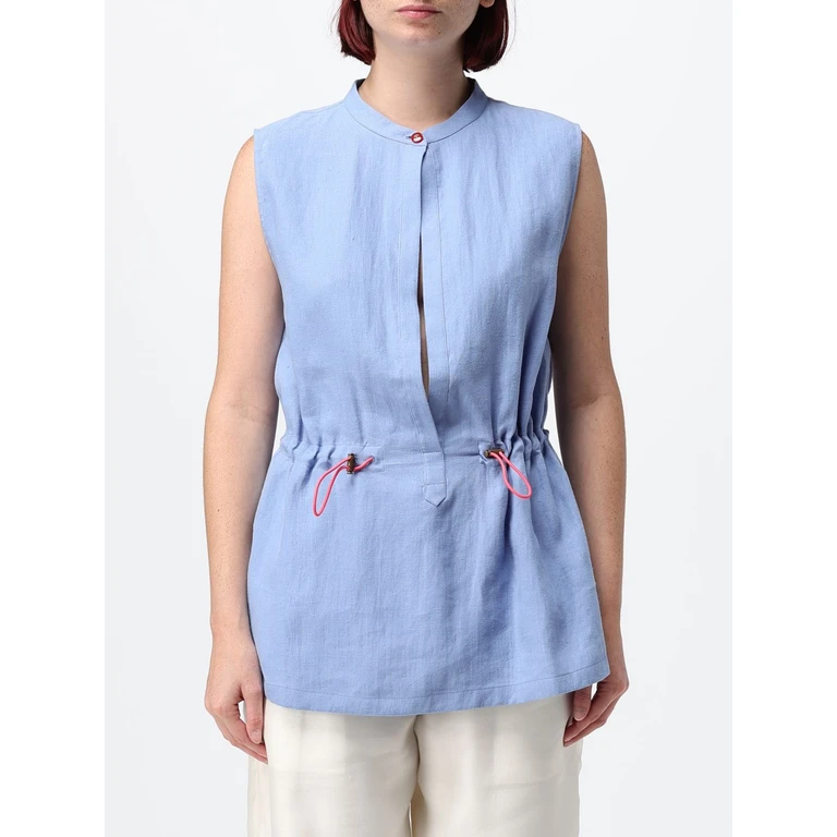 Sleeveless Hemp Top with Crew Neck and Drawstring Waist (GW003069TE10238UA010)