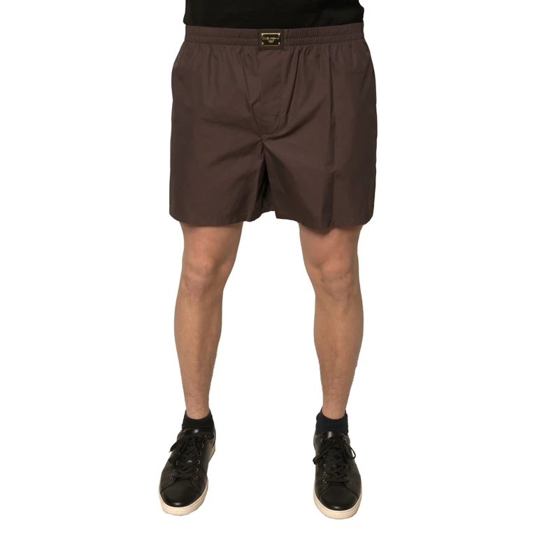 Dolce & Gabbana Brown Cotton Blend Men Mid Waist Shorts Silk - Men